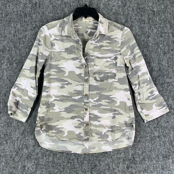 Cloth Stone Shirt Womens Extra Small Camo Gray Button Up‎ 3/4 Sleeve Casual - Picture 1 of 10